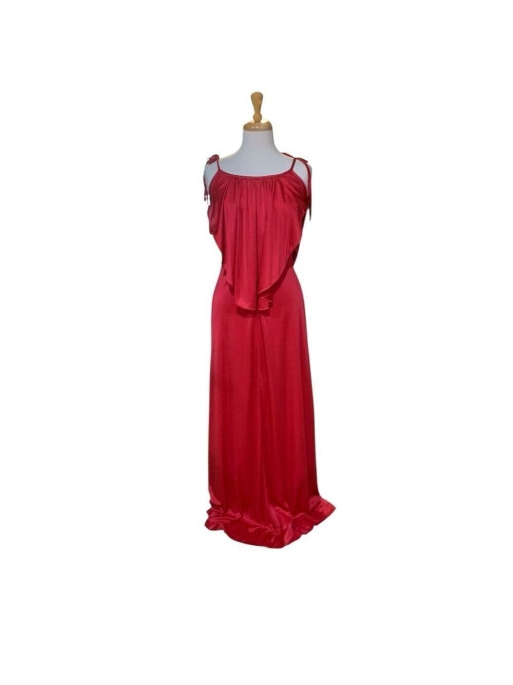 Vintage 70’s red maxi dress with drape front and tie straps size 6